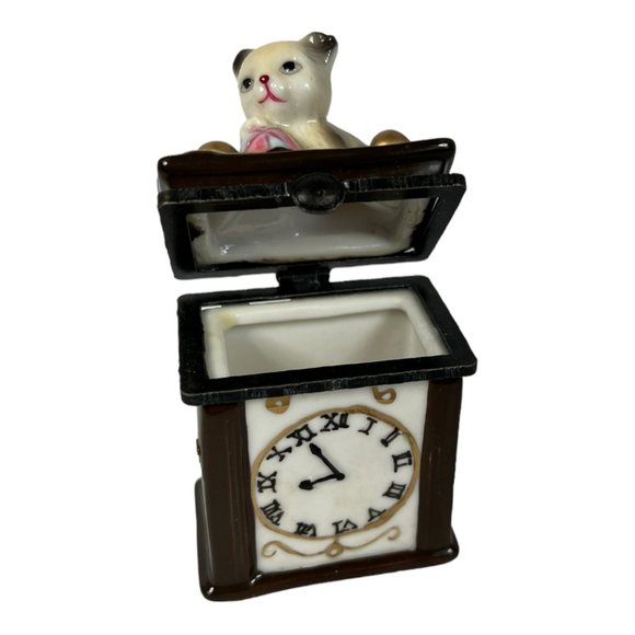 Porcelain Cat Clock Box - Picture 2 of 6